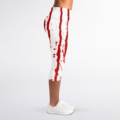 Flowing Red Blood Print Women's Capri Leggings