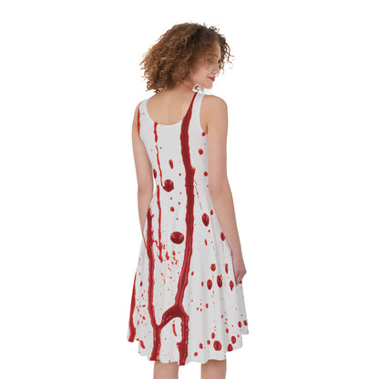 Flowing Red Blood Print Women's Sleeveless Dress