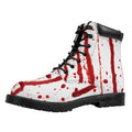 Flowing Red Blood Print Padded Collar Lace Up Boots