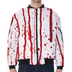 Flowing Red Blood Print Zip Sleeve Bomber Jacket