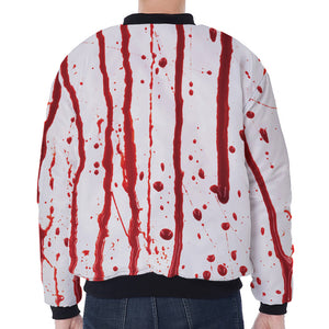 Flowing Red Blood Print Zip Sleeve Bomber Jacket