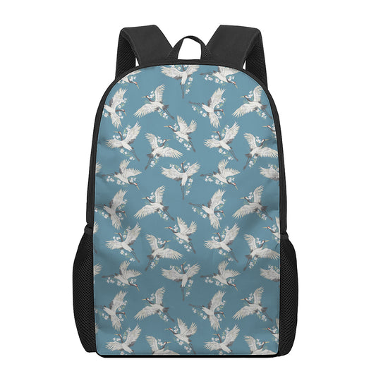 Flying Crane Bird Pattern Print 17 Inch Backpack