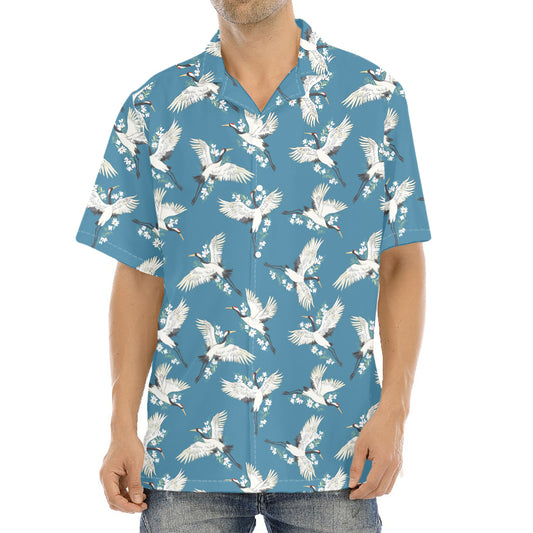 Flying Crane Bird Pattern Print Aloha Shirt