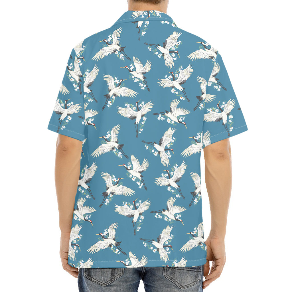 Flying Crane Bird Pattern Print Aloha Shirt