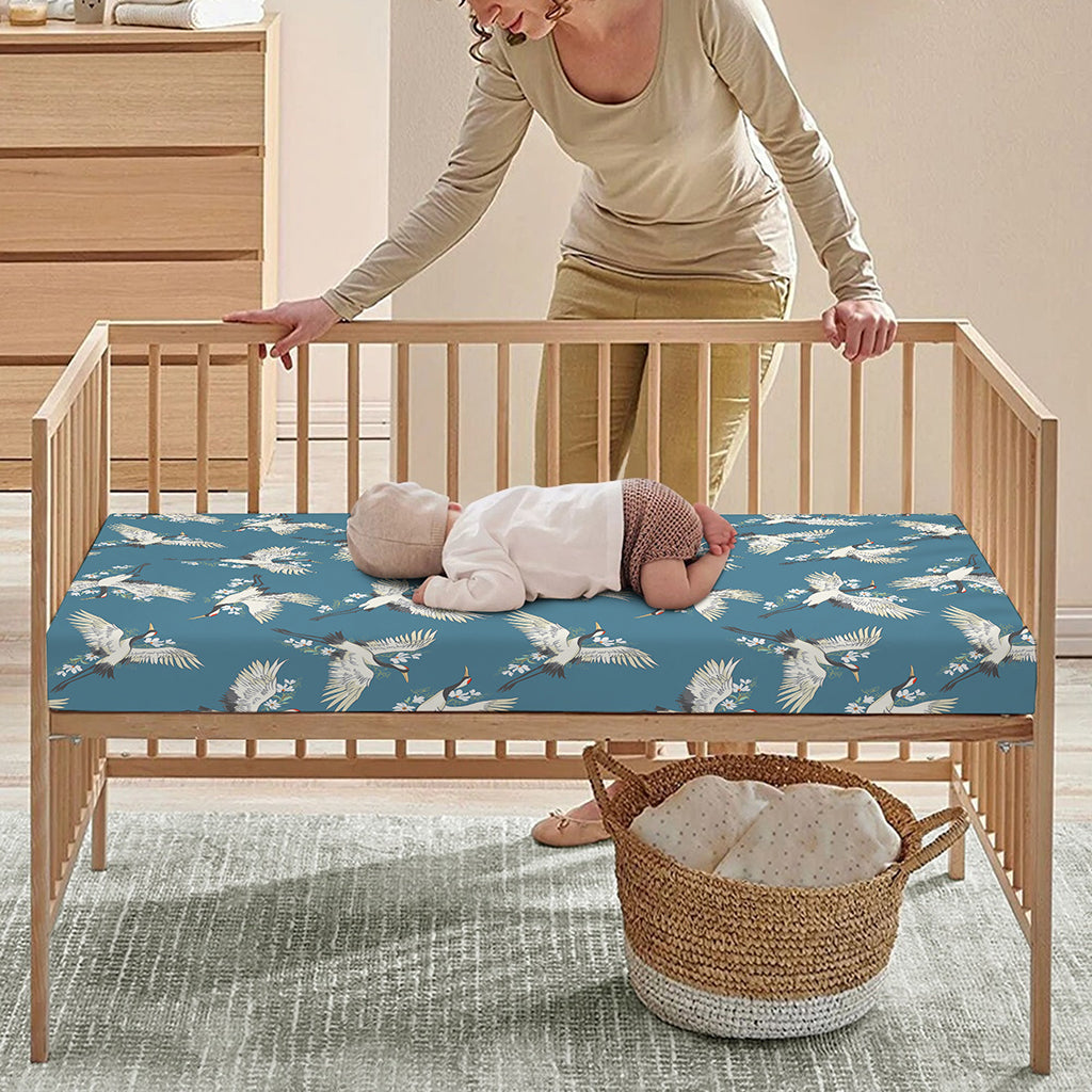Flying Crane Bird Pattern Print Baby Crib Sheet