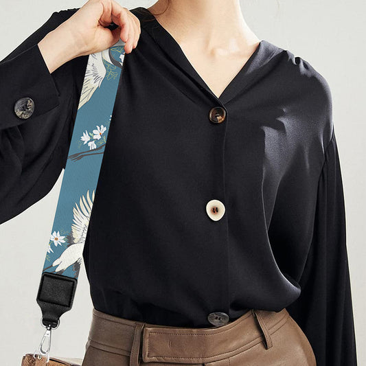 Flying Crane Bird Pattern Print Bag Strap