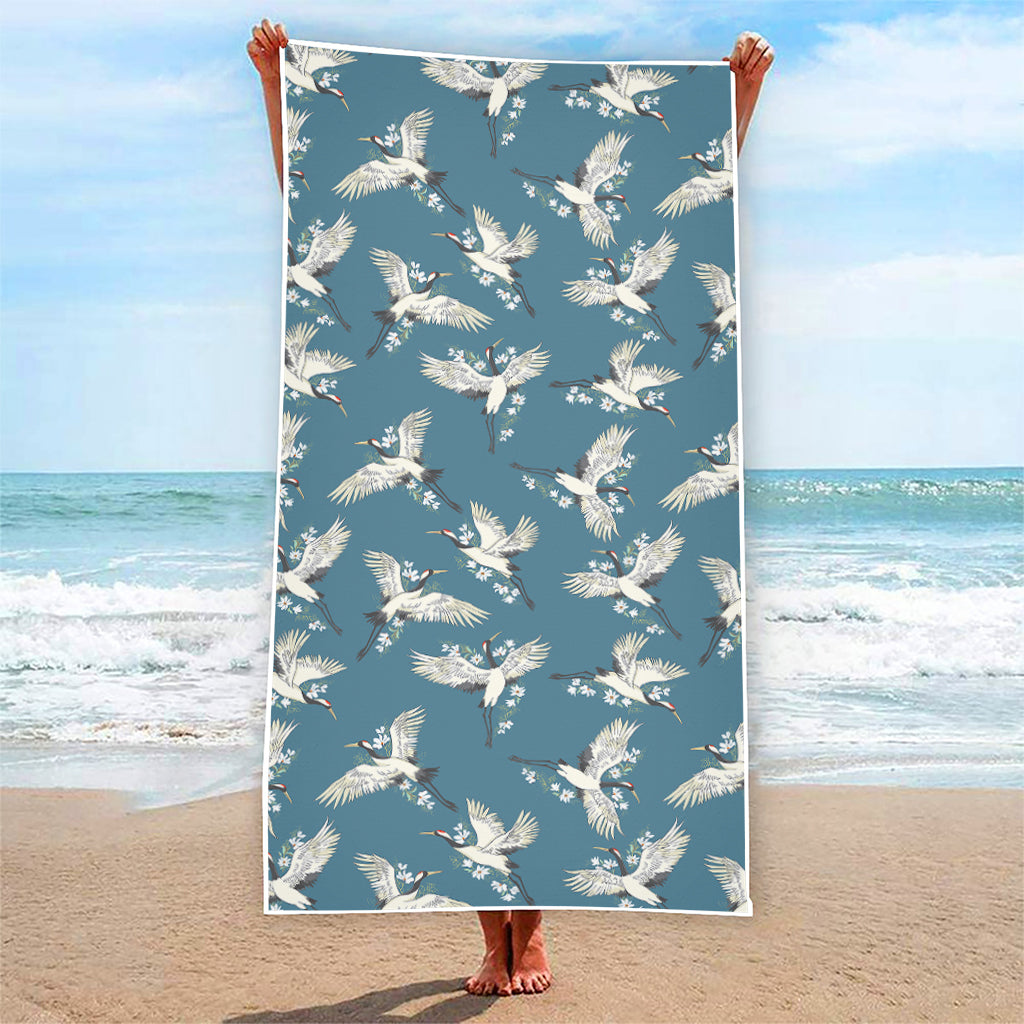 Flying Crane Bird Pattern Print Beach Towel