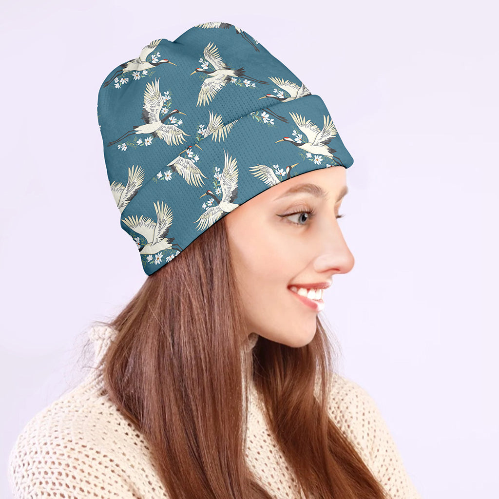 Flying Crane Bird Pattern Print Beanie