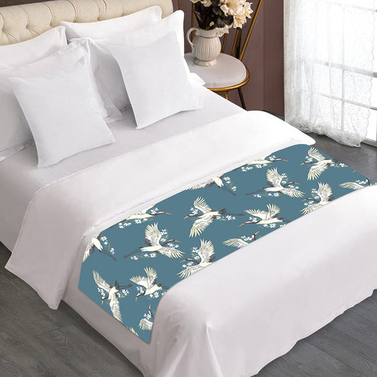 Flying Crane Bird Pattern Print Bed Runner