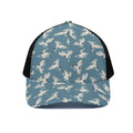 Flying Crane Bird Pattern Print Black Mesh Trucker Hat