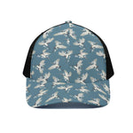 Flying Crane Bird Pattern Print Black Mesh Trucker Cap