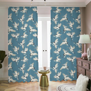 Flying Crane Bird Pattern Print Blackout Pencil Pleat Curtains