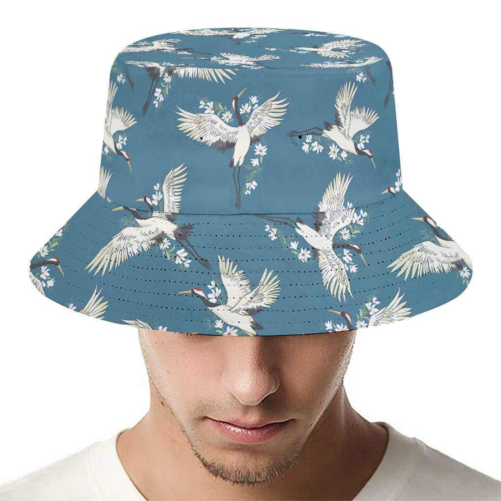 Flying Crane Bird Pattern Print Bucket Hat