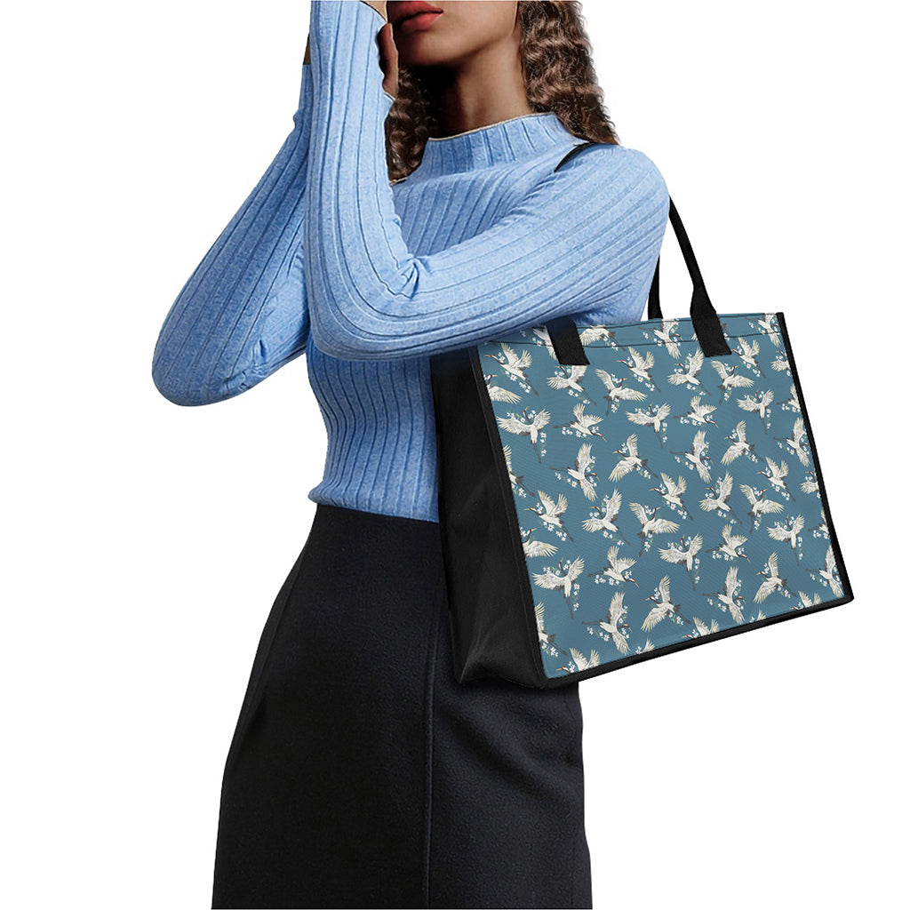 Flying Crane Bird Pattern Print Canvas Tote Bag