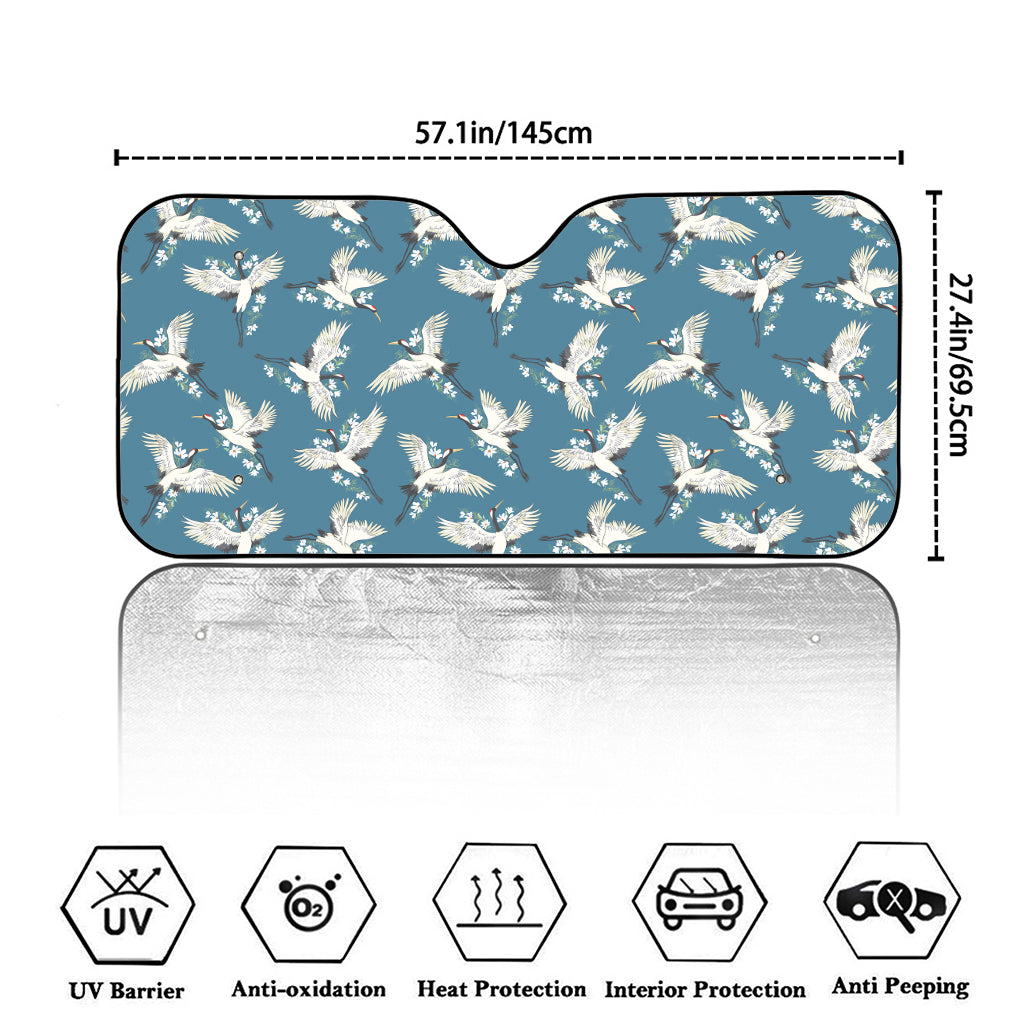 Flying Crane Bird Pattern Print Car Windshield Sun Shade