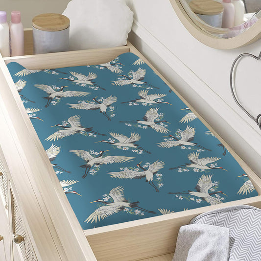 Flying Crane Bird Pattern Print Changing Pad Cover