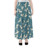 Flying Crane Bird Pattern Print Chiffon Maxi Skirt