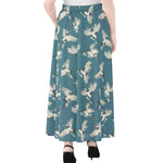 Flying Crane Bird Pattern Print Chiffon Maxi Skirt