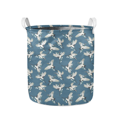 Flying Crane Bird Pattern Print Collapsible Laundry Basket