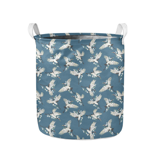 Flying Crane Bird Pattern Print Collapsible Laundry Basket