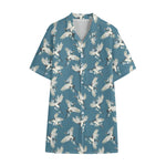 Flying Crane Bird Pattern Print Cotton Hawaiian Shirt