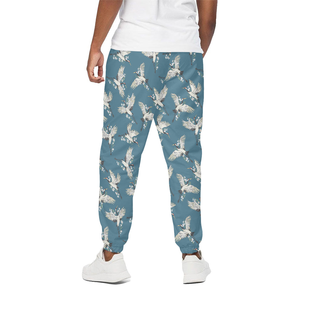 Flying Crane Bird Pattern Print Cotton Pants