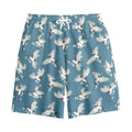Flying Crane Bird Pattern Print Cotton Shorts