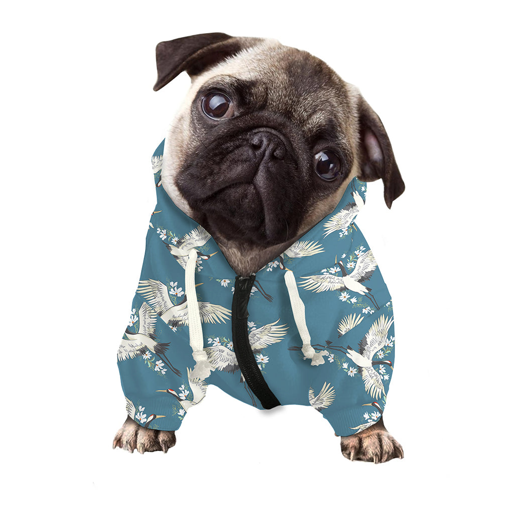Flying Crane Bird Pattern Print Dog Zip Up Hoodie