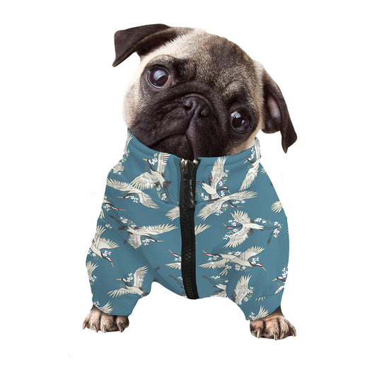 Flying Crane Bird Pattern Print Dog Zip Up Jacket