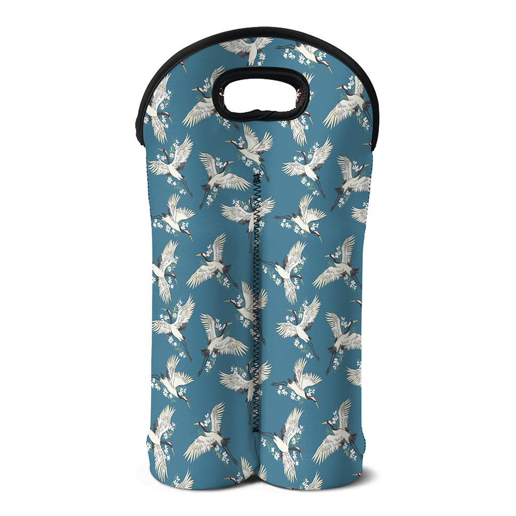 Flying Crane Bird Pattern Print Double Neoprene Wine Tote