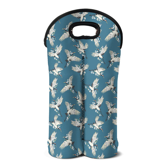 Flying Crane Bird Pattern Print Double Neoprene Wine Tote