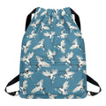 Flying Crane Bird Pattern Print Drawstring Backpack