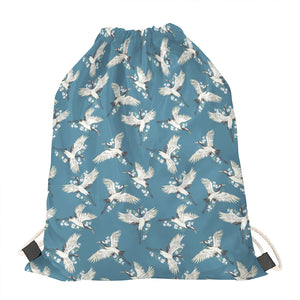 Flying Crane Bird Pattern Print Drawstring Bag