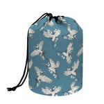 Flying Crane Bird Pattern Print Drawstring Makeup Bag