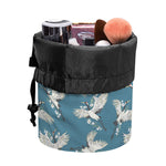 Flying Crane Bird Pattern Print Drawstring Makeup Bag