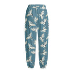 Flying Crane Bird Pattern Print Fleece Lined Knit Pants