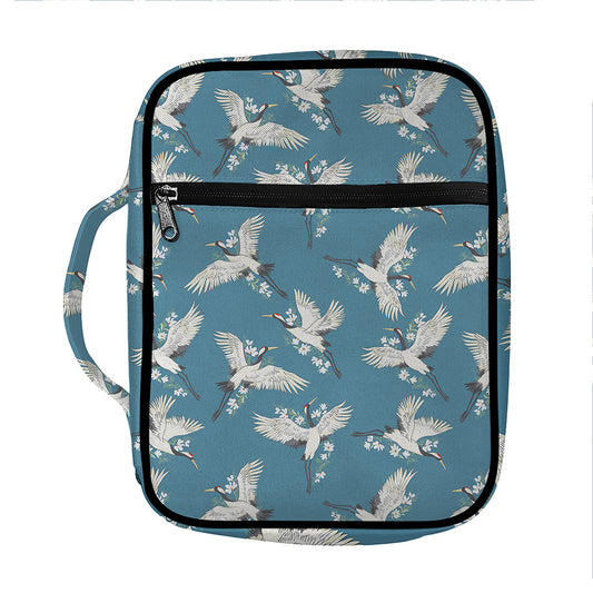 Flying Crane Bird Pattern Print Front Pocket Bible Bag