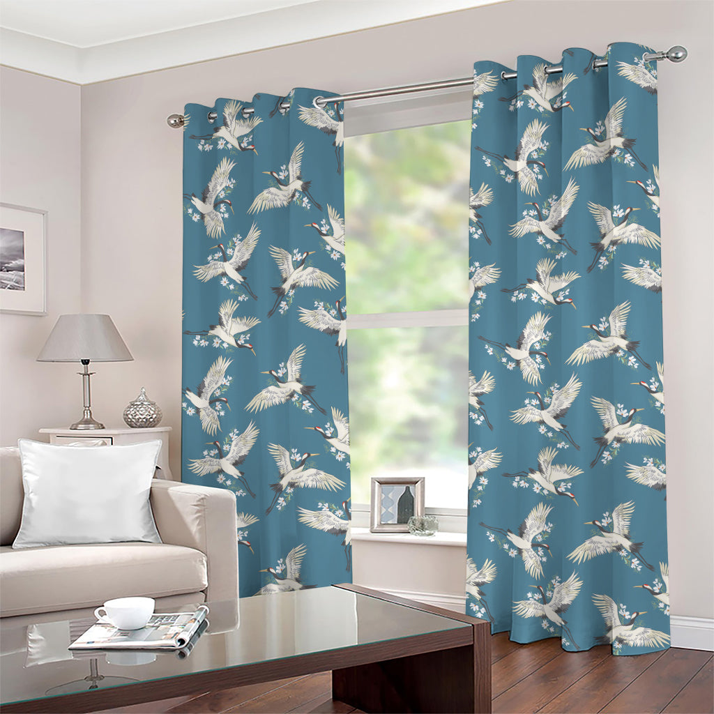 Flying Crane Bird Pattern Print Grommet Curtains