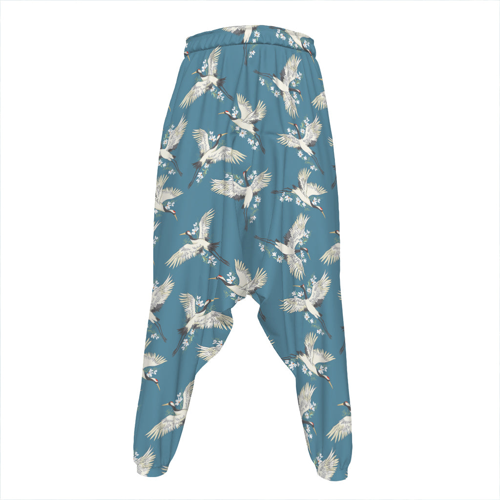 Flying Crane Bird Pattern Print Hammer Pants