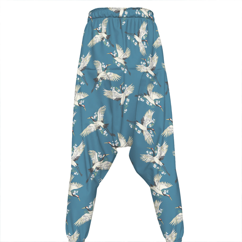 Flying Crane Bird Pattern Print Hammer Pants