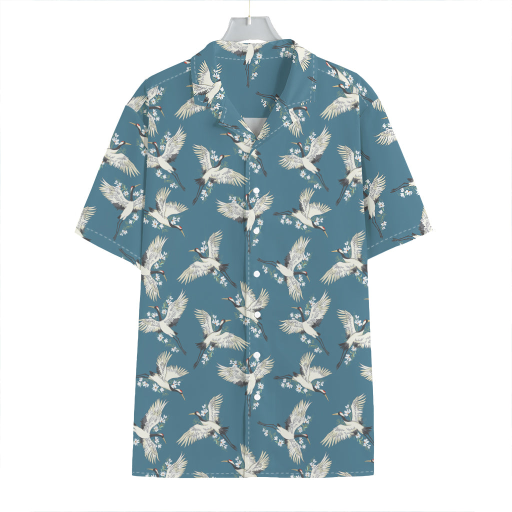 Flying Crane Bird Pattern Print Hawaiian Shirt