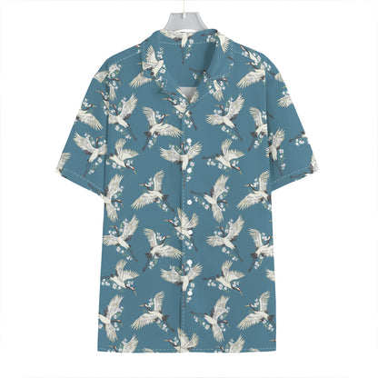 Flying Crane Bird Pattern Print Hawaiian Shirt