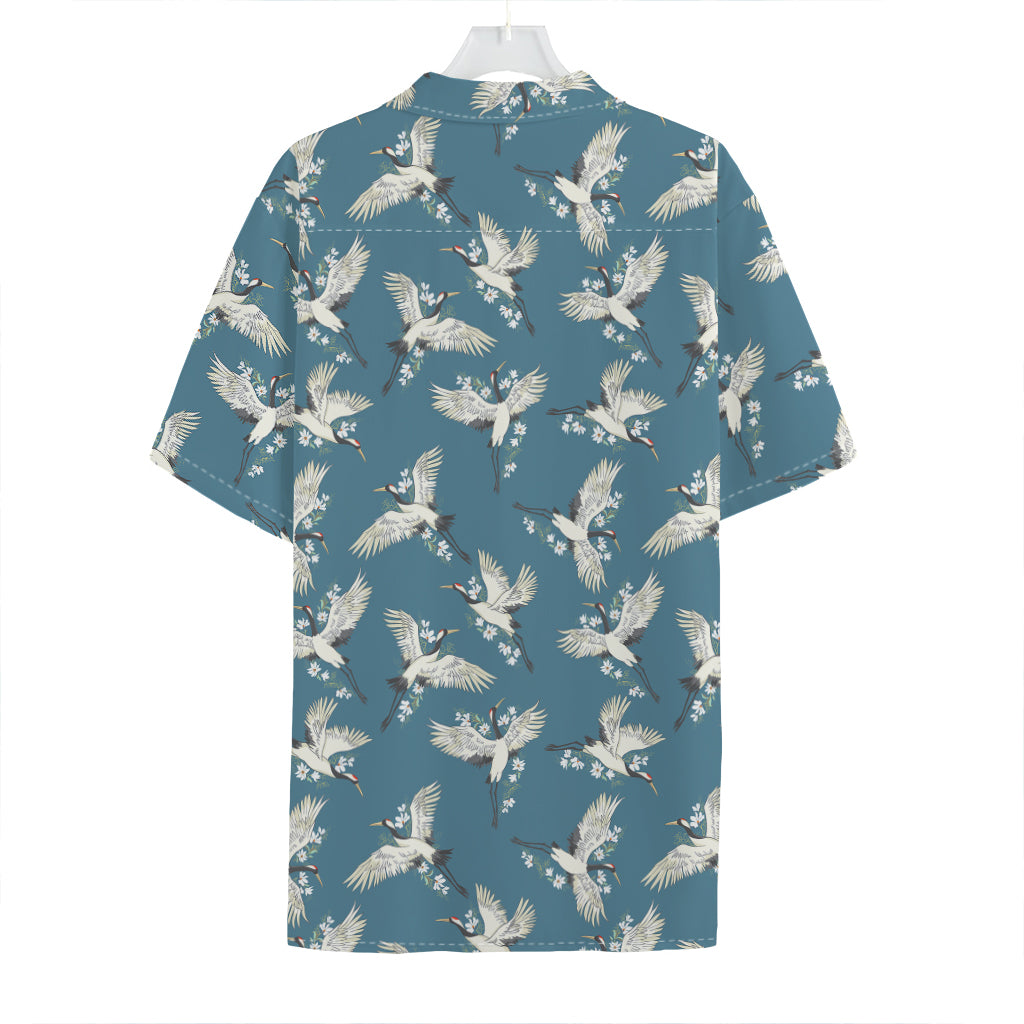 Flying Crane Bird Pattern Print Hawaiian Shirt