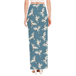 Flying Crane Bird Pattern Print High Slit Maxi Skirt