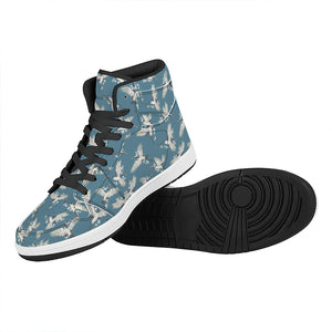 Flying Crane Bird Pattern Print High Top Leather Sneakers