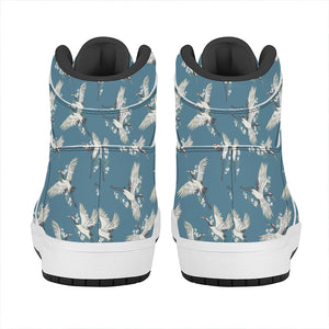 Flying Crane Bird Pattern Print High Top Leather Sneakers