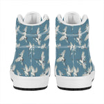 Flying Crane Bird Pattern Print High Top Leather Sneakers