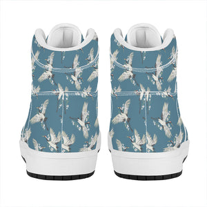 Flying Crane Bird Pattern Print High Top Leather Sneakers