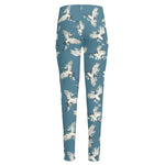 Flying Crane Bird Pattern Print High-Waisted Pocket Leggings