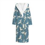 Flying Crane Bird Pattern Print Hooded Bathrobe